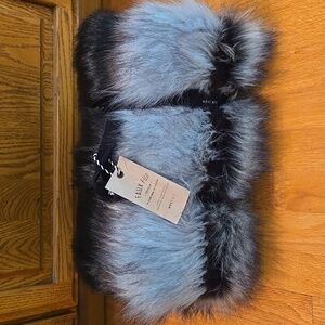 $129 West Elm Bold Stripe Blue & Black Ombre Faux Fur Throw Blanket